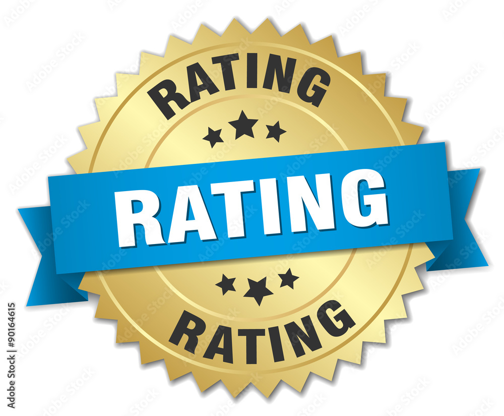 Fototapeta premium rating 3d gold badge with blue ribbon