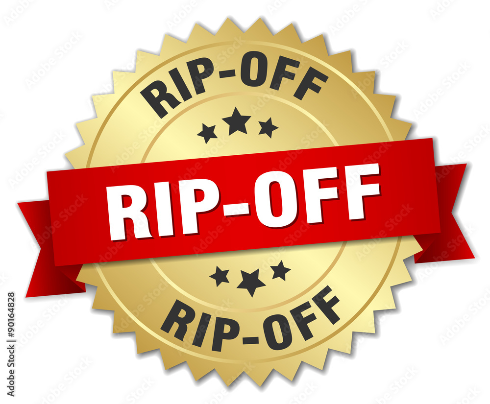 rip-off 3d gold badge with red ribbon rip-off 3d gold badge with red ribbon