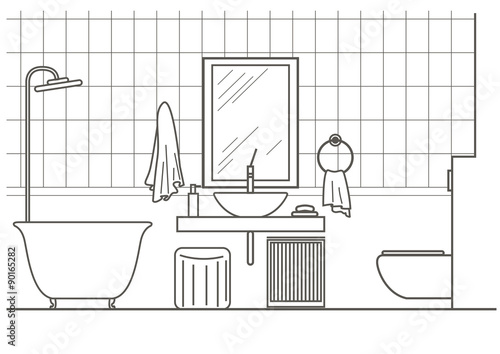 architectural linear sketch bathroom interior front view