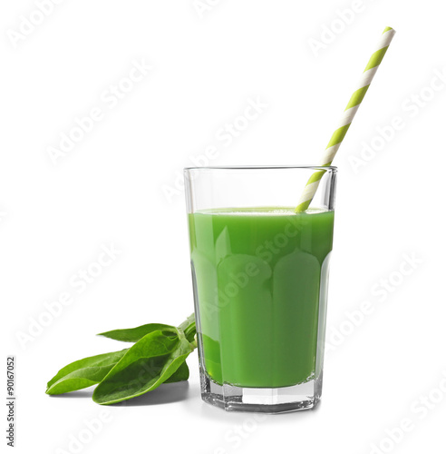 Glass of spinach juice isolated on white