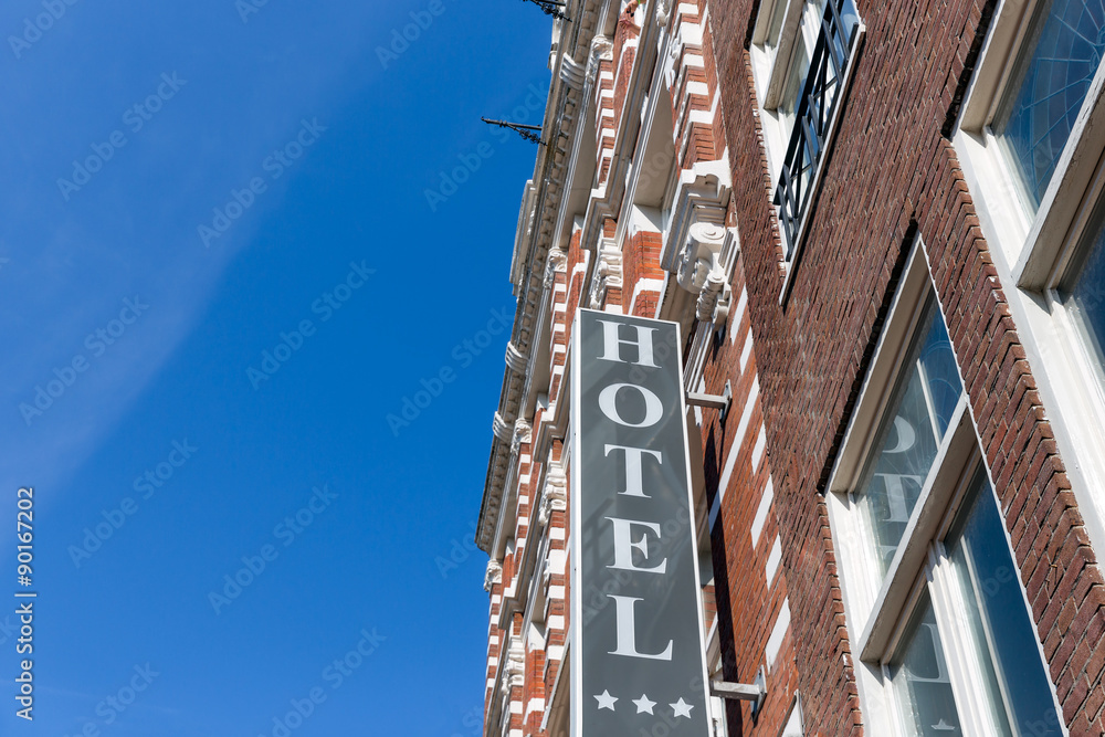 Facade hotel in Amsterdam with copy space, The Netherlands Facade hotel in Amsterdam with copy space, The Netherlands