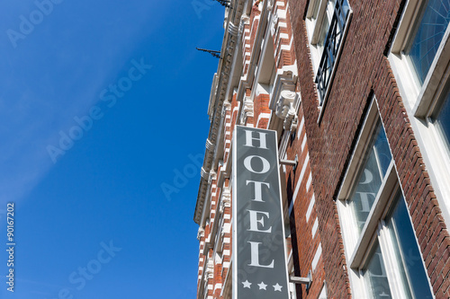 Canvas Print Facade hotel in Amsterdam with copy space, The Netherlands
