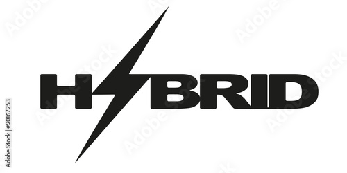 Logotype letters Hybrid with lightning. Eco electric transport theme.