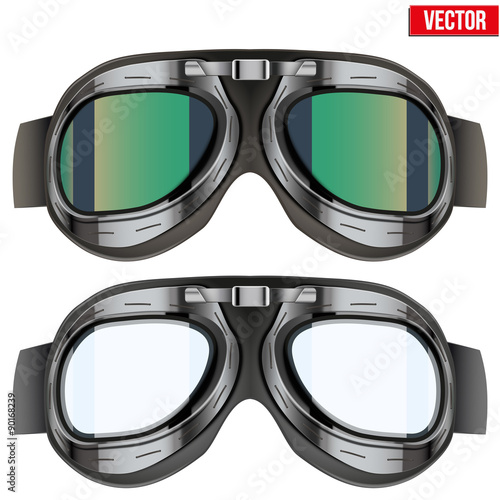 Photo Retro aviator pilot glasses goggles. Isolated on white