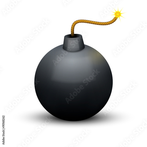 Black Bomb About To Blast with burning wick. Vector Illustration.
