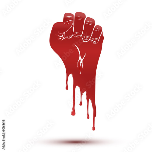 Symbol blood flow of clenched fist held in protest. 