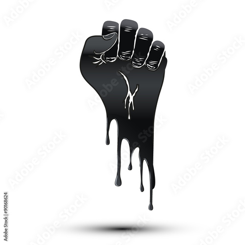 Symbol of clenched fist held in protest. Paint flow style.