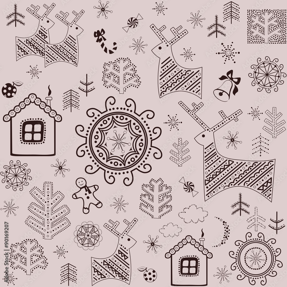 Retro wallpapwer with winter print