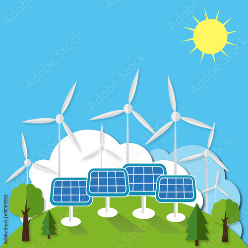 wind energy and solar park / regenerative energy - eco icons 