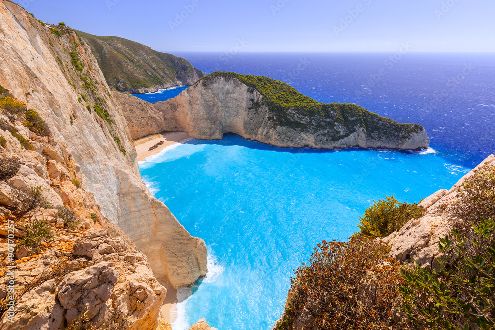 Beautiful Navagio Beach (Shipwreck beach) on Zakynthos Island, Greece