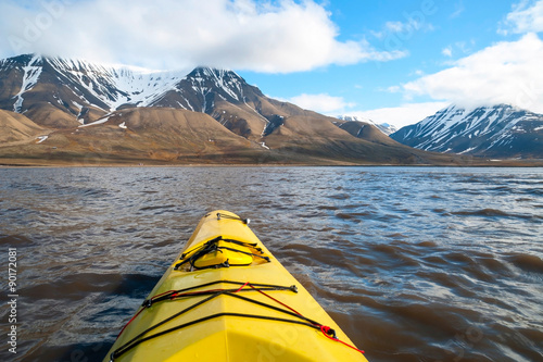 Kayaking on the sea in Svalbard, first person view