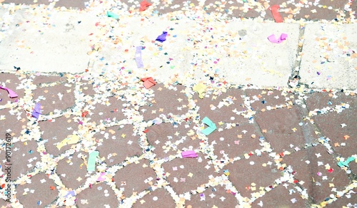 confetti to the street of Venice after the Carnival parade