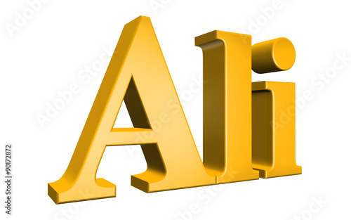 3D Ali text on white background photo