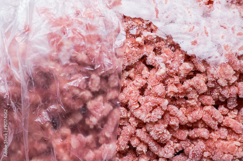 Minced beef frozen in pack
