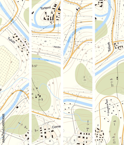 Set vertical banner topographic map territory with titles.