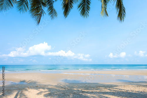 Fototapeta Naklejka Na Ścianę i Meble -  Shadow palm tree at the sand beach , koh chang island,Thailand