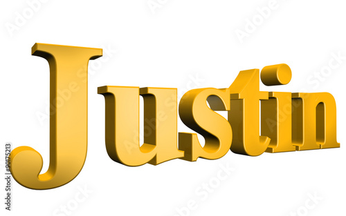 3D Justin text on white background photo