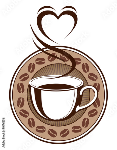 Coffee Design With Steaming Heart is an illustration of a cup of coffee with steam coming off of it making the shape of a heart.
