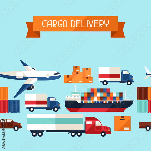 Freight cargo transport icons seamless pattern in flat design