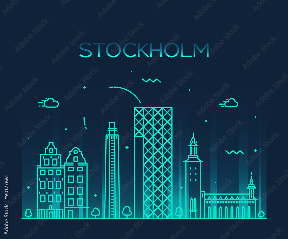 Fototapeta Stockholm skyline vector illustration linear