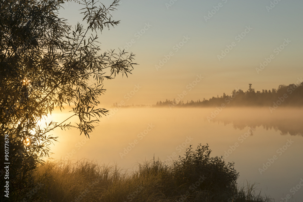 Scenic sunrise over a river in Siberia