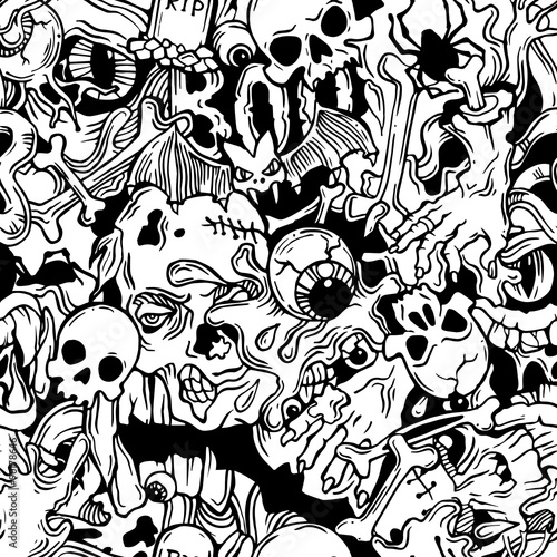 Seamless halloween pattern with horror elements