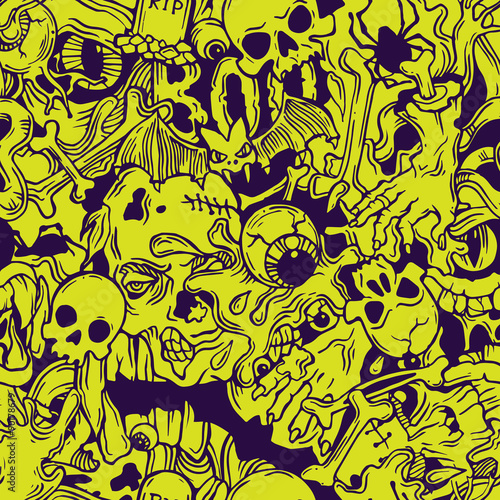 Seamless halloween pattern with horror elements