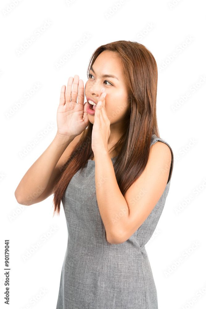 Profile Asian Girl Hands Cupped Around Mouth Away Profile Asian Girl Hands Cupped Around Mouth Away