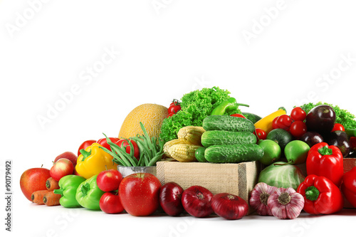 Fototapeta Naklejka Na Ścianę i Meble -  Composition with fresh fruits and vegetables isolated on white