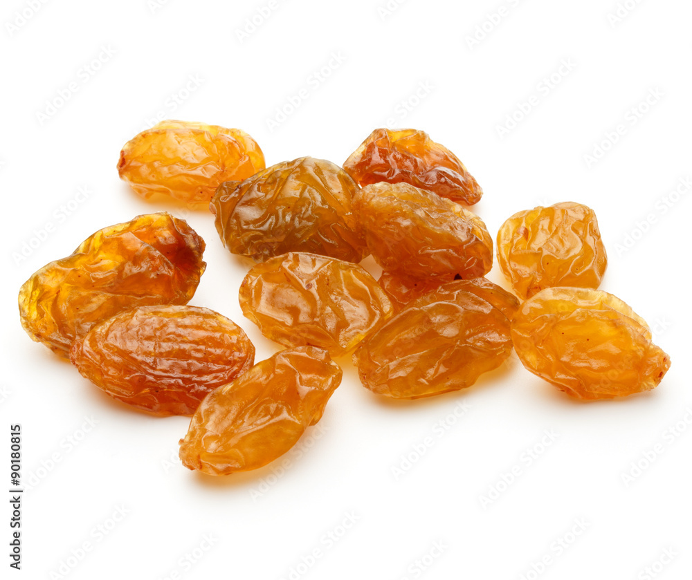 Yellow sultanas raisins isolated on white background cutout Yellow sultanas raisins isolated on white background cutout