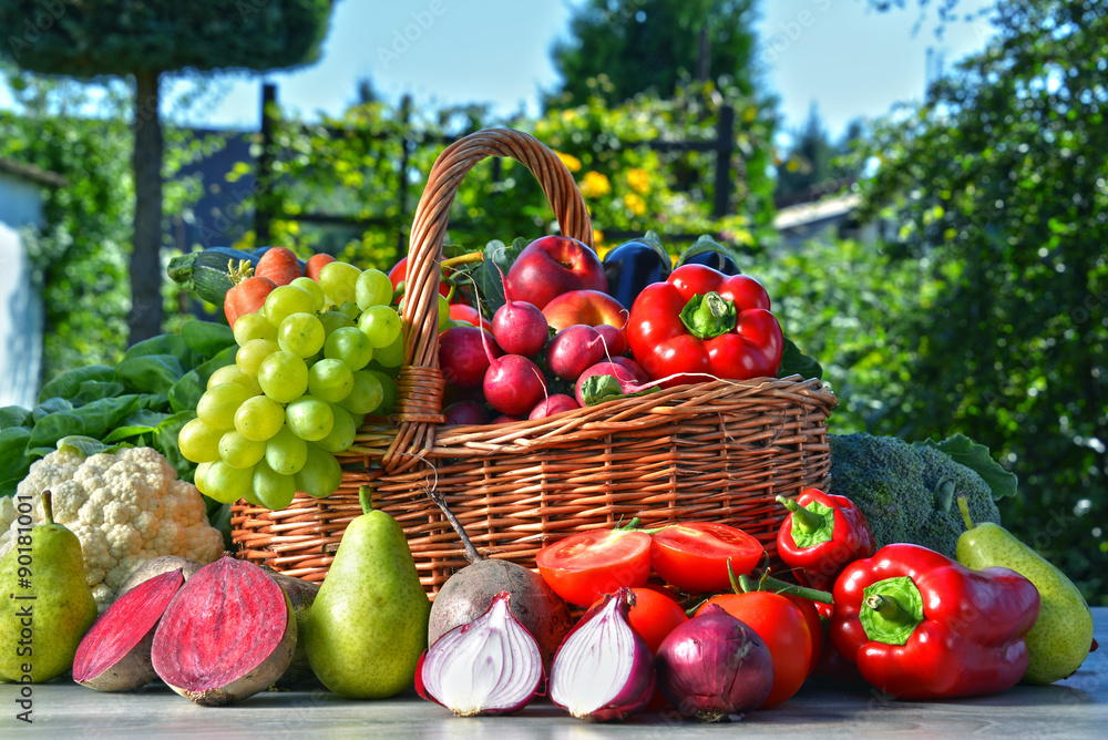 Fresh organic vegetables and fruits in the garden Fresh organic vegetables and fruits in the garden