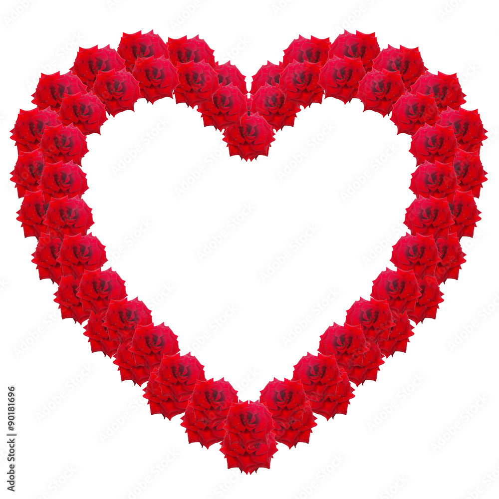 heart of red roses isolated on a white background