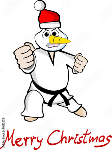 Illustration of an martial arts Taekwondo snowman with text Merry Christmas