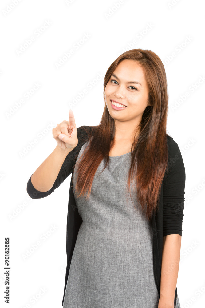 Asian Woman Pressing Touchscreen Interface At Asian Woman Pressing Touchscreen Interface At