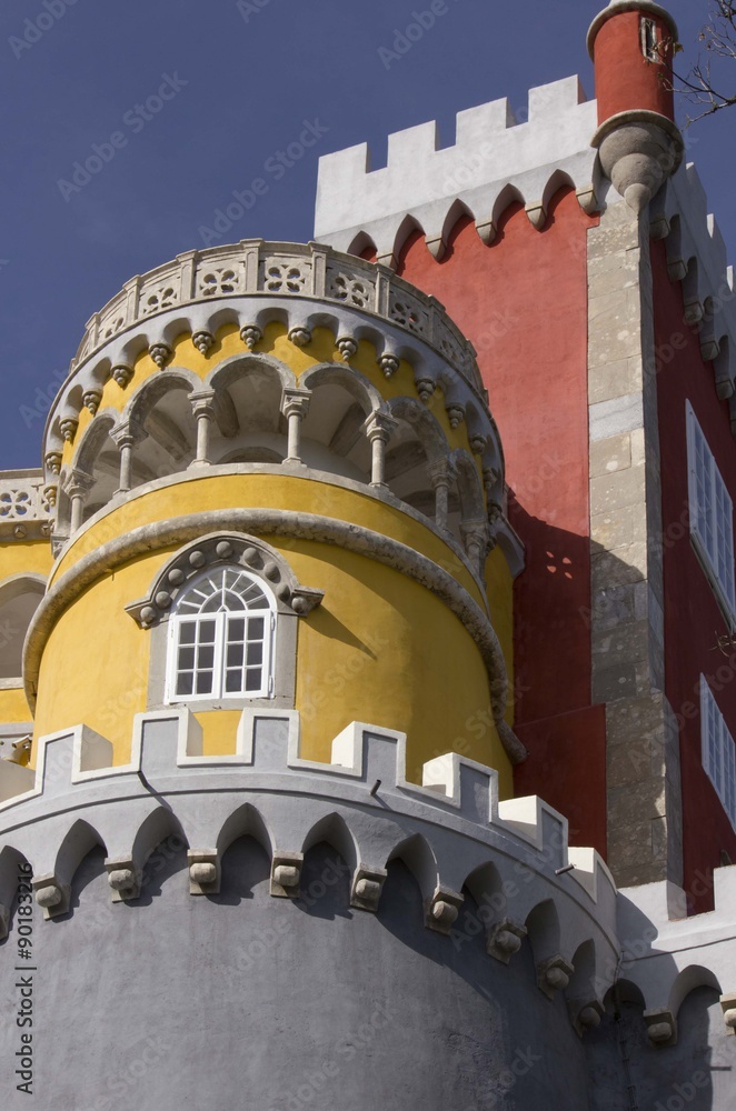 Obraz premium Close up of Pena Castle in Sintra, Portugal, with its vivid colours of Moorish style