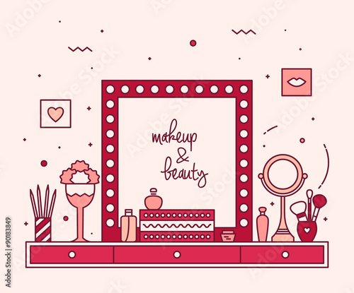 Makeup table vanity linear mirror dressing vector