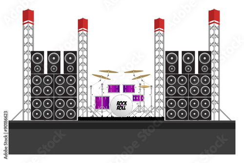 Festival Stage with Speakers and Drums