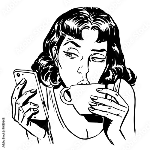 Morning girl coffee tea phone