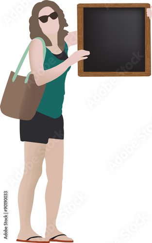 donna con lavagna cartello