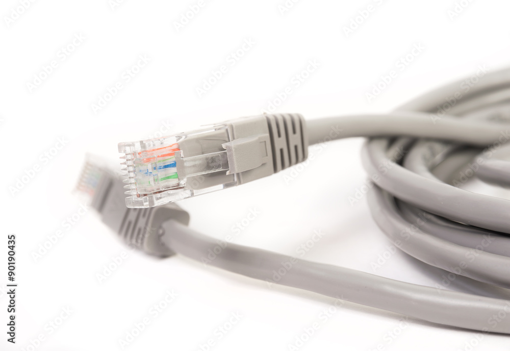 LAN cable / cord, CAT5E with RJ45 head for computer network connecting isolated on white background LAN cable / cord, CAT5E with RJ45 head for computer network connecting isolated on white background