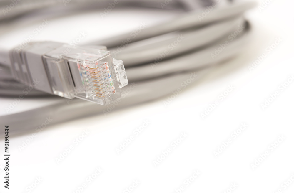LAN cable / cord, CAT5E with RJ45 head for computer network connecting isolated on white background LAN cable / cord, CAT5E with RJ45 head for computer network connecting isolated on white background
