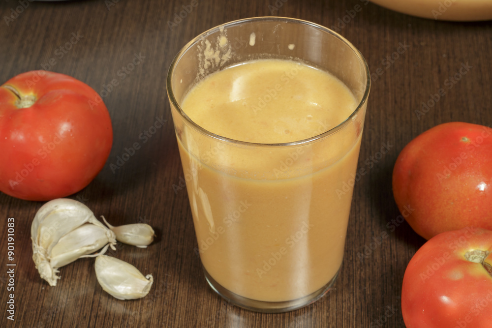 Glass of refreshing gazpacho, one of the leading exponents of Spanish gastronomy Glass of refreshing gazpacho, one of the leading exponents of Spanish gastronomy