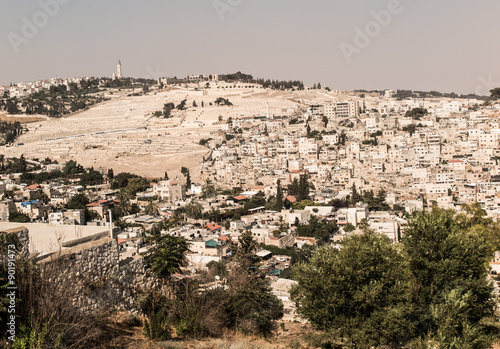 Panorama overlooking the Old City of Jerusalem, Israel, includin photo