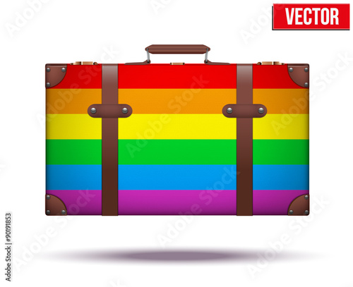 Classic vintage luggage suitcase for travel in rainbow color.