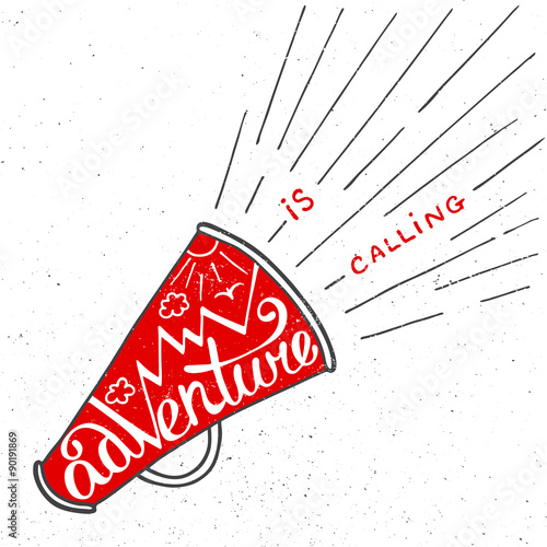 Adventure is calling in mouthpiece with mountains in vintage sty