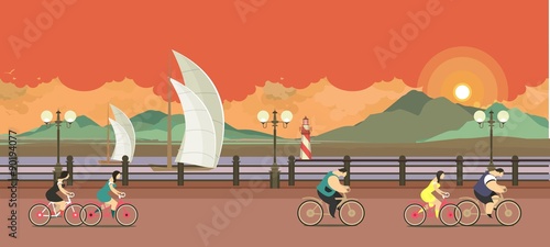 evening pier cyclists