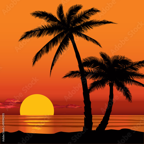 Summer holidays background. Sunset View Poster. Vector beach resort wallpaper.