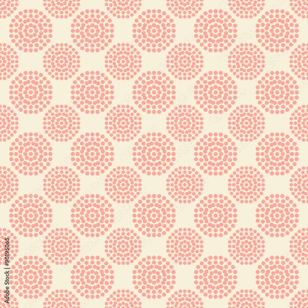 Seamless pattern with abstract pink flowers on white background.