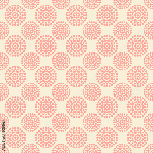 Seamless pattern with abstract pink flowers on white background.