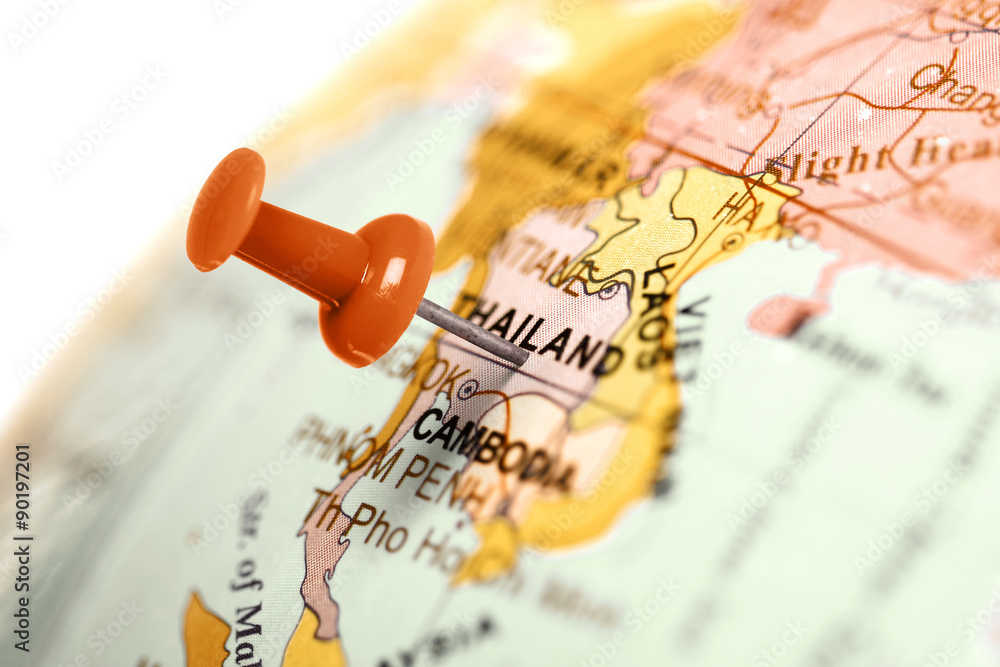Obraz premium Location Thailand. Red pin on the map.